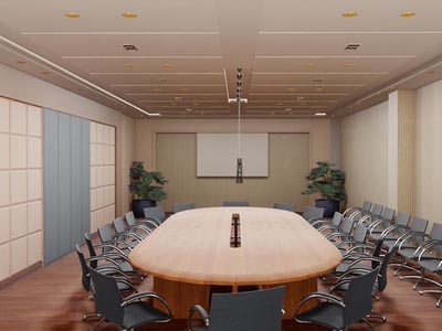 商业公司现代简约智能多媒体会议室原木风格