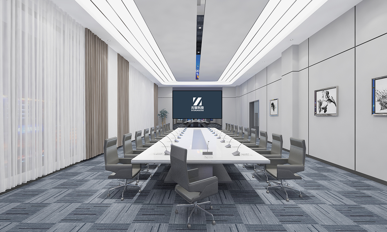商业公司现代简约智能多媒体会议室灰白色调